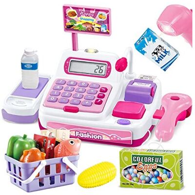 BUYGER 34 Pcs Kids Mini Childrens Toy Till for 3 Year Old Boys/Girls, Pretend Ca BUYGER 34 Pcs Kids Mini Childrens Toy Till for 3 Year Old Boys/Girls, Pretend Ca