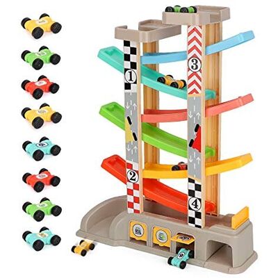 Veluoess Ramp Racer Toy with 8 Mini Cars and 3 Car Garage, Race Track Car Ramp T Veluoess Ramp Racer Toy with 8 Mini Cars and 3 Car Garage, Race Track Car Ramp T