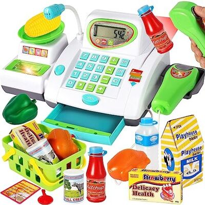 HERSITY 6183 Big Toy Till Cash Register with Scanner - Realistic Drawer, Microph HERSITY 6183 Big Toy Till Cash Register with Scanner - Realistic Drawer, Microph