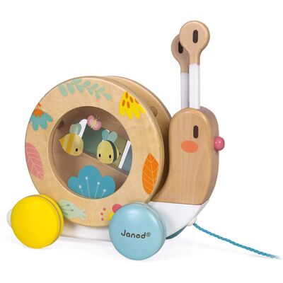Janod - Wooden Pure Pull-Along Snail - Wooden Toy with Xylophone and Tambourine Janod - Wooden Pure Pull-Along Snail - Wooden Toy with Xylophone and Tambourine