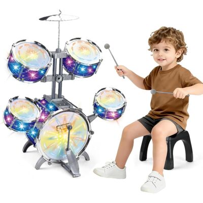 Unbranded Kids Drum Set with LED Lights and Music, 5Piece Toddler Kit with Stool and Drums Unbranded Kids Drum Set with LED Lights and Music, 5Piece Toddler Kit with Stool and Drums