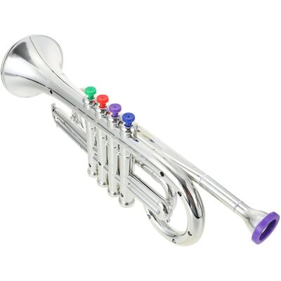 Unbranded Kids Toy Trumpet 4 Tones Silver Plastic Musical Instrument for Ages 3+ with Real Unbranded Kids Toy Trumpet 4 Tones Silver Plastic Musical Instrument for Ages 3+ with Real