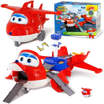 Super Wings Jett's Takeoff Tower 2-in-1 Airplane Toys Playset with 2" Jett Mini Super Wings Jett's Takeoff Tower 2-in-1 Airplane Toys Playset with 2" Jett Mini