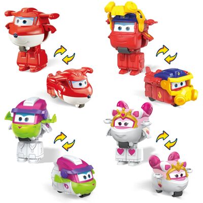 Super Wings 2" Transform-a-Bots 4-Pack, Supercharged Jett, Curie, Runi, Sara, Ai Super Wings 2" Transform-a-Bots 4-Pack, Supercharged Jett, Curie, Runi, Sara, Ai