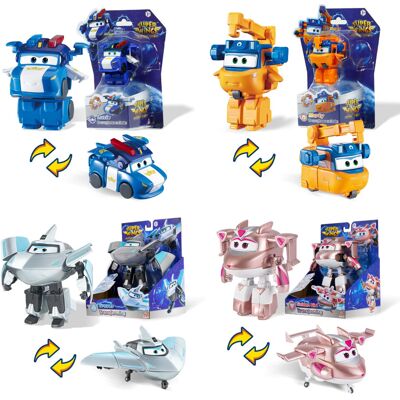 Super Wings 2" Transform-a-Bots 4-Pack, Supercharged Marty, Traver, Golden Girl, Super Wings 2" Transform-a-Bots 4-Pack, Supercharged Marty, Traver, Golden Girl,
