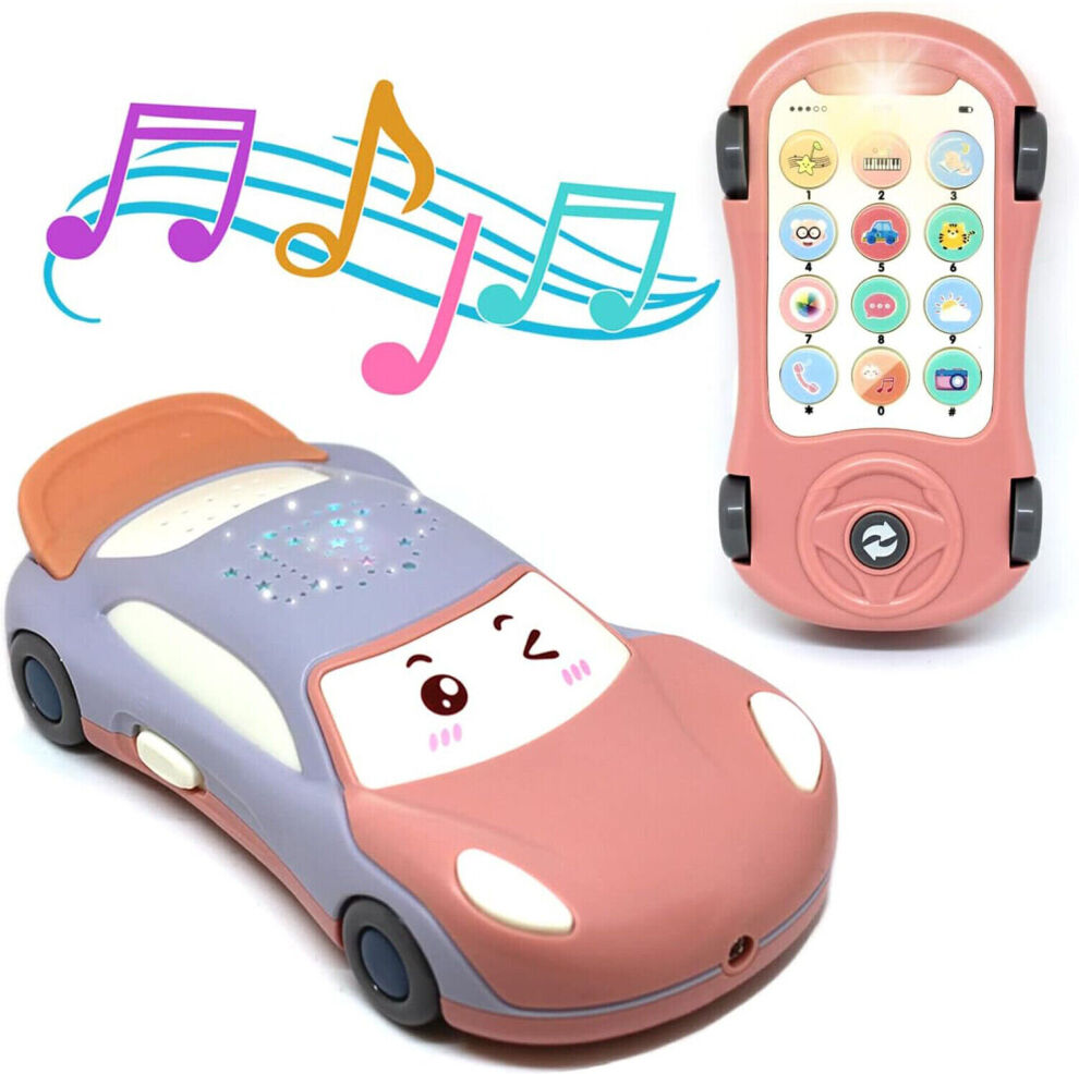 oph-SQKJ Toys for 1 2 3 4 5 6 Year Old Kids Cell Phone Toy Car Projection Car