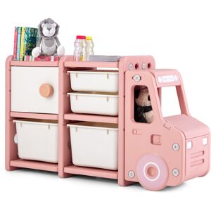 Costway Kids Toy Storage Organizer Truck-shaped Toddler Cabinet w/ 2 Plastic Bins Costway Kids Toy Storage Organizer Truck-shaped Toddler Cabinet w/ 2 Plastic Bins
