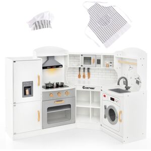 Costway Kids Corner Kitchen Playset Pretend Wooden Play Kitchen Toy With Range Hood Costway Kids Corner Kitchen Playset Pretend Wooden Play Kitchen Toy With Range Hood