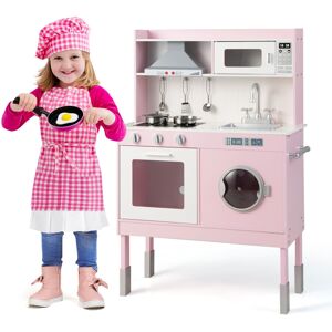 Costway Pretend Play Kitchen Toy Kitchen Playset With Range Hood-Pink Costway Pretend Play Kitchen Toy Kitchen Playset With Range Hood-Pink