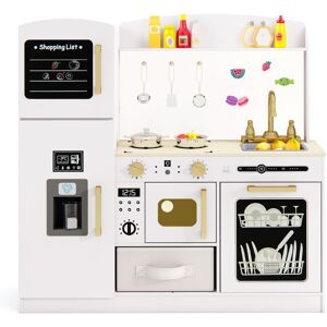 Costway Wooden Kitchen Playset Kids Pretend Play Kitchen With Chalkboard-White Costway Wooden Kitchen Playset Kids Pretend Play Kitchen With Chalkboard-White
