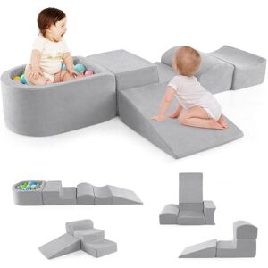 Costway 5-Piece Climb and Crawl Playset Soft Climbing Blocks with Ball Pit Grey Costway 5-Piece Climb and Crawl Playset Soft Climbing Blocks with Ball Pit Grey
