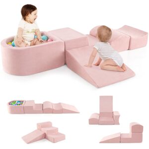 Costway 5-Piece Climb and Crawl Playset Soft Climbing Blocks with Ball Pit Pink Costway 5-Piece Climb and Crawl Playset Soft Climbing Blocks with Ball Pit Pink