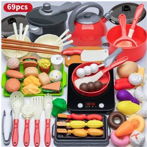 Unbranded (Red 69pcs) Childrens Toy Kitchen Playset With Fake Stove And Food Items For Fun Unbranded (Red 69pcs) Childrens Toy Kitchen Playset With Fake Stove And Food Items For Fun