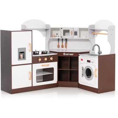 Costway Kid's Corner Kitchen Playset w/Cookware Lights & Sounds for 3-10 Years Costway Kid's Corner Kitchen Playset w/Cookware Lights & Sounds for 3-10 Years