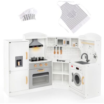 Costway Kids Corner Kitchen Playset Pretend Wooden Play Kitchen Toy With Range Hood Costway Kids Corner Kitchen Playset Pretend Wooden Play Kitchen Toy With Range Hood