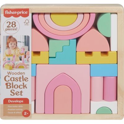 Fisher-Price Wood Toddler Toy Castle Block Set 28 Wooden Pieces for Stacking De Fisher-Price Wood Toddler Toy Castle Block Set 28 Wooden Pieces for Stacking De
