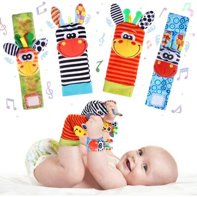 Unbranded (A) Colorful Animal Wrist Rattle and Foot Finder Socks Set, Newborn Soft Sensory Unbranded (A) Colorful Animal Wrist Rattle and Foot Finder Socks Set, Newborn Soft Sensory