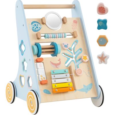 GYMAX Wooden Baby Walker, All-in-One Toddler First Step Activity Interactive Pus GYMAX Wooden Baby Walker, All-in-One Toddler First Step Activity Interactive Pus