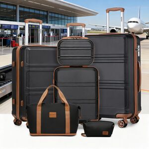 Unbranded (Black and Brown) 6-Piece ABS Hard Shell Suitcase Travel Luggage Set Unbranded (Black and Brown) 6-Piece ABS Hard Shell Suitcase Travel Luggage Set