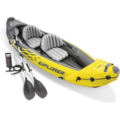 Intex Explorer K2 Kayak, 2-Person Inflatable Kayak Set with Aluminum Oars and Hi Intex Explorer K2 Kayak, 2-Person Inflatable Kayak Set with Aluminum Oars and Hi