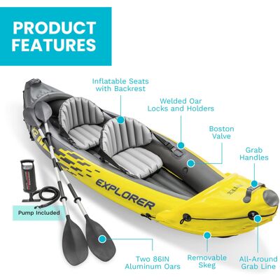 Intex Explorer K2 Kayak (Prior Model), Yellow, 2-Person Intex Explorer K2 Kayak (Prior Model), Yellow, 2-Person