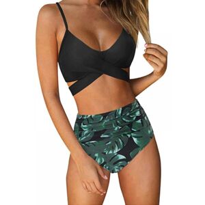 OBMEIFU (L, Black and Green Leaf color) Swimsuits for Women Two Piece Bathing Suits Bra OBMEIFU (L, Black and Green Leaf color) Swimsuits for Women Two Piece Bathing Suits Bra