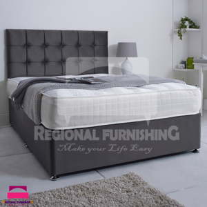 Bsspoke (Double-4ft6 (With 2 Drawers same side), Grey Plush) DIVAN BED SET PLUSH VELVET Bsspoke (Double-4ft6 (With 2 Drawers same side), Grey Plush) DIVAN BED SET PLUSH VELVET