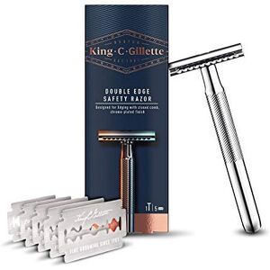 Gillette King C Double Edge Safety Razor for Men + 5 Platinum Coated Double Edge