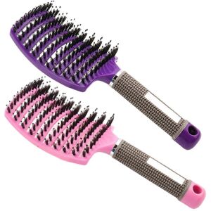 Unbranded (Pink and Purple) 2pcs Curved Massage Hair Combs - Anti-static Boar Bristle Scal Unbranded (Pink and Purple) 2pcs Curved Massage Hair Combs - Anti-static Boar Bristle Scal