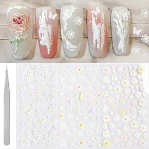 konhill (As show, One size) Butterfly White Flower Nail Art Sticker,5D Exquisite Embosse konhill (As show, One size) Butterfly White Flower Nail Art Sticker,5D Exquisite Embosse