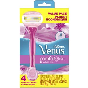 Gillette Venus ComfortGlide White Tea Scented Women's Disposable Razors 4 Count Gillette Venus ComfortGlide White Tea Scented Women's Disposable Razors 4 Count