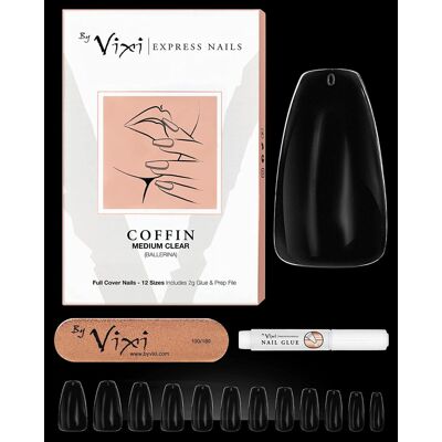 By Vixi 600 Pieces MEDIUM COFFIN/BALLERINA NAIL SET with FREE GLUE & PREP FILE, By Vixi 600 Pieces MEDIUM COFFIN/BALLERINA NAIL SET with FREE GLUE & PREP FILE,