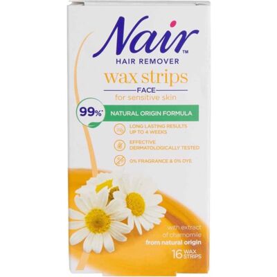 16 Nair Face Wax Strips Hair Remover For Sensitive Skin With Chamomile 16 Nair Face Wax Strips Hair Remover For Sensitive Skin With Chamomile