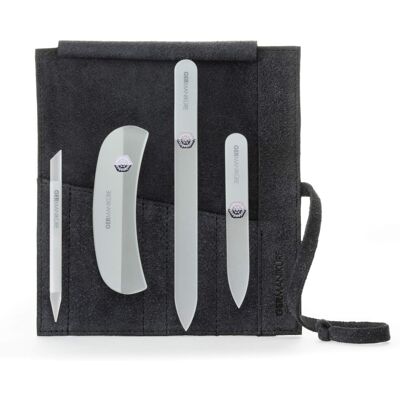GERMANIKURE Crystal Glass Nail File Set in Black Suede Case - Handmade in Czech GERMANIKURE Crystal Glass Nail File Set in Black Suede Case - Handmade in Czech