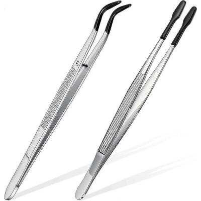 Unbranded (Silver Black) 2 Pack Rubber Tweezers, PVC Rubber Coated Tips, Curved and Straig Unbranded (Silver Black) 2 Pack Rubber Tweezers, PVC Rubber Coated Tips, Curved and Straig