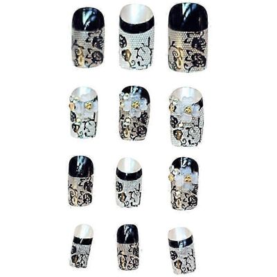 Unbranded 24Pcs Lace False Nail Stickers Removable Fake Nail Tips for Manicure Decoration Unbranded 24Pcs Lace False Nail Stickers Removable Fake Nail Tips for Manicure Decoration