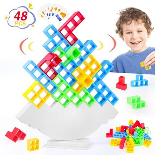 SunToys 48 Pcs Tetra Tower Balance Game Toys for 3 4 5 6 7 8 9 10 11 12 Year Old Boys Gi