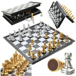 GreenZech Chess Game Silver Gold Pieces Folding Magnetic Foldable Board Contemporary Set GreenZech Chess Game Silver Gold Pieces Folding Magnetic Foldable Board Contemporary Set