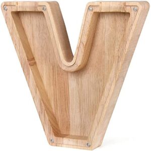 SKESRJTOP (V) Twenty-six Letter Wooden Piggy Bank Coin Money Solid Wood Saving Box Coins S SKESRJTOP (V) Twenty-six Letter Wooden Piggy Bank Coin Money Solid Wood Saving Box Coins S