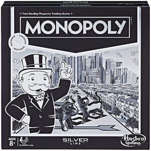Hasbro Monopoly Silver Line Exclusive Premium Board Game - New Modern Style with Foil B Hasbro Monopoly Silver Line Exclusive Premium Board Game - New Modern Style with Foil B