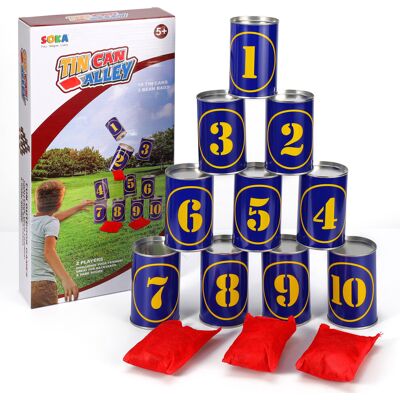 SOKA Tin Can Alley Game 10 Metal Tins and 3 Bean Bags Party Games SOKA Tin Can Alley Game 10 Metal Tins and 3 Bean Bags Party Games