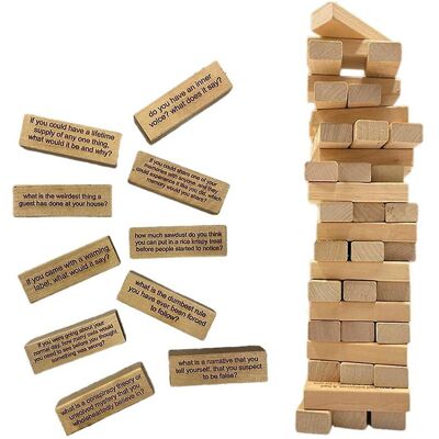 Unbranded 54 Pieces Questions Tumbling Tower Game, Giant Wood Stacking Game With Scoreboar Unbranded 54 Pieces Questions Tumbling Tower Game, Giant Wood Stacking Game With Scoreboar