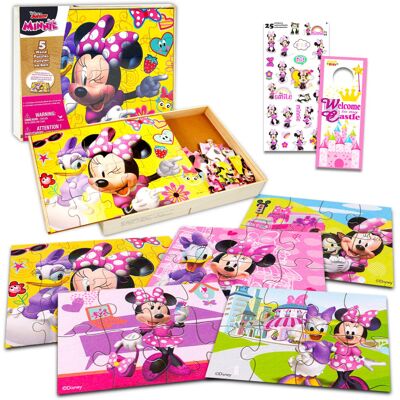 Disney Minnie Mouse Wooden Puzzle 5 Pack - Minnie Mouse Wood Puzzles Bundle with Holdin Disney Minnie Mouse Wooden Puzzle 5 Pack - Minnie Mouse Wood Puzzles Bundle with Holdin