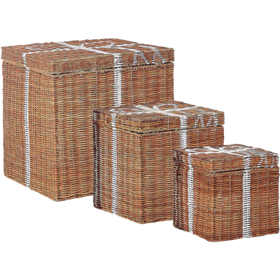 Beliani Storage Decorative Gift Boxes Brown Rattan Christmas Decor Set of 3 Square Various Sizes Rustic Design Beliani Storage Decorative Gift Boxes Brown Rattan Christmas Decor Set of 3 Square Various Sizes Rustic Design