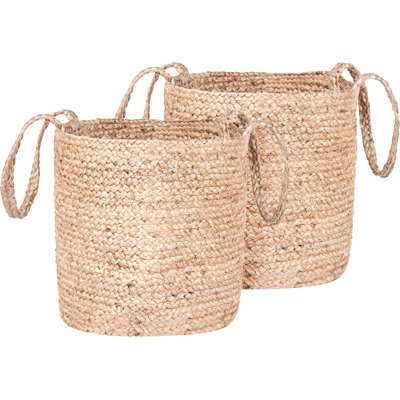 Beliani Set of 2 Jute Storage Baskets - Natural - Laundry Bin Beliani Set of 2 Jute Storage Baskets - Natural - Laundry Bin