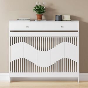 Joolihome (White, M(H: 96 / W: 109 / D: 19 cm)) Radiator Cover with Drawers, White Modern Joolihome (White, M(H: 96 / W: 109 / D: 19 cm)) Radiator Cover with Drawers, White Modern
