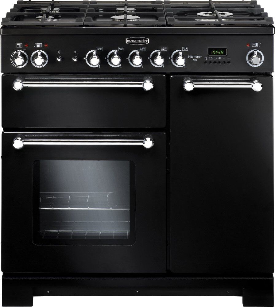 Rangemaster KCH90NGFBL/C Kitchener Black 90cm Gas Range Cooker Rangemaster KCH90NGFBL/C Kitchener Black 90cm Gas Range Cooker