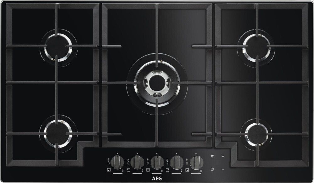 AEG HKB95540NB Gas on Glass 5 Burner Hob - Black AEG HKB95540NB Gas on Glass 5 Burner Hob - Black