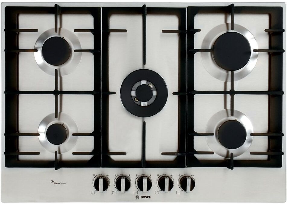 Bosch Serie 6 PCQ7A5B90 5 Burner Gas Hob - Stainless Steel Bosch Serie 6 PCQ7A5B90 5 Burner Gas Hob - Stainless Steel