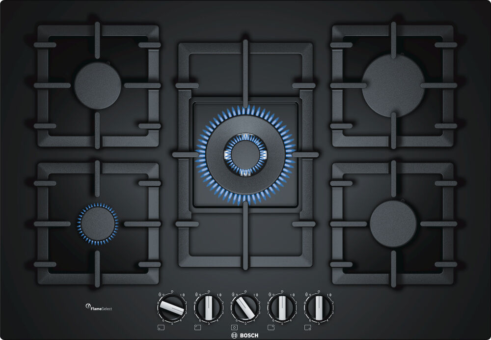 Bosch Serie 6 PPQ7A6B90 5 Burner Gas Hob - Black Bosch Serie 6 PPQ7A6B90 5 Burner Gas Hob - Black